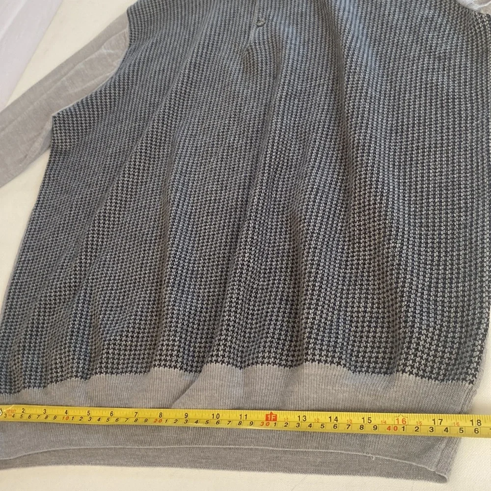 Canali Mens Long-sleeve Gray & Black‎ Houndstooth print front Sweater, Size XXL